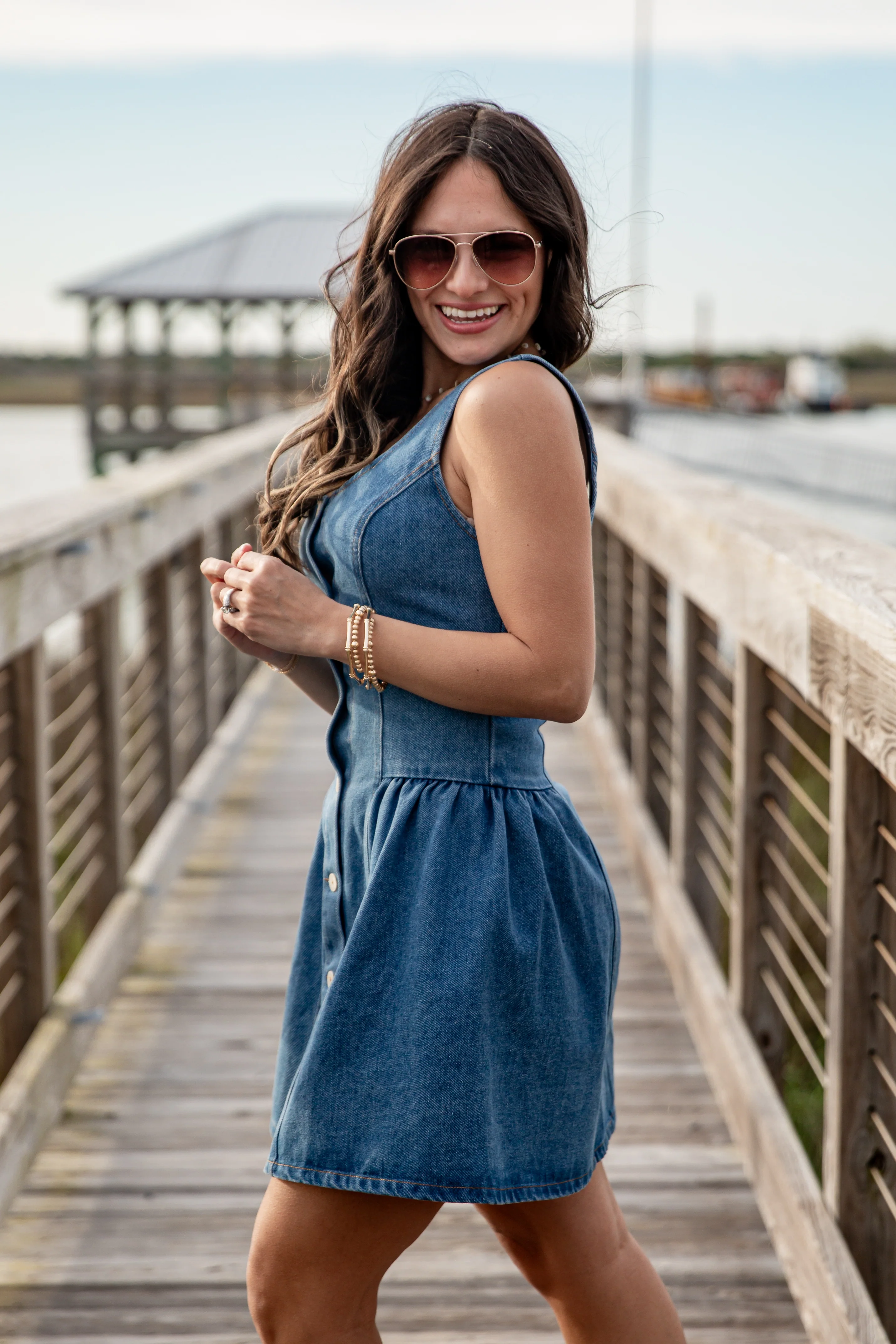 Denim Button Front Mini Dress