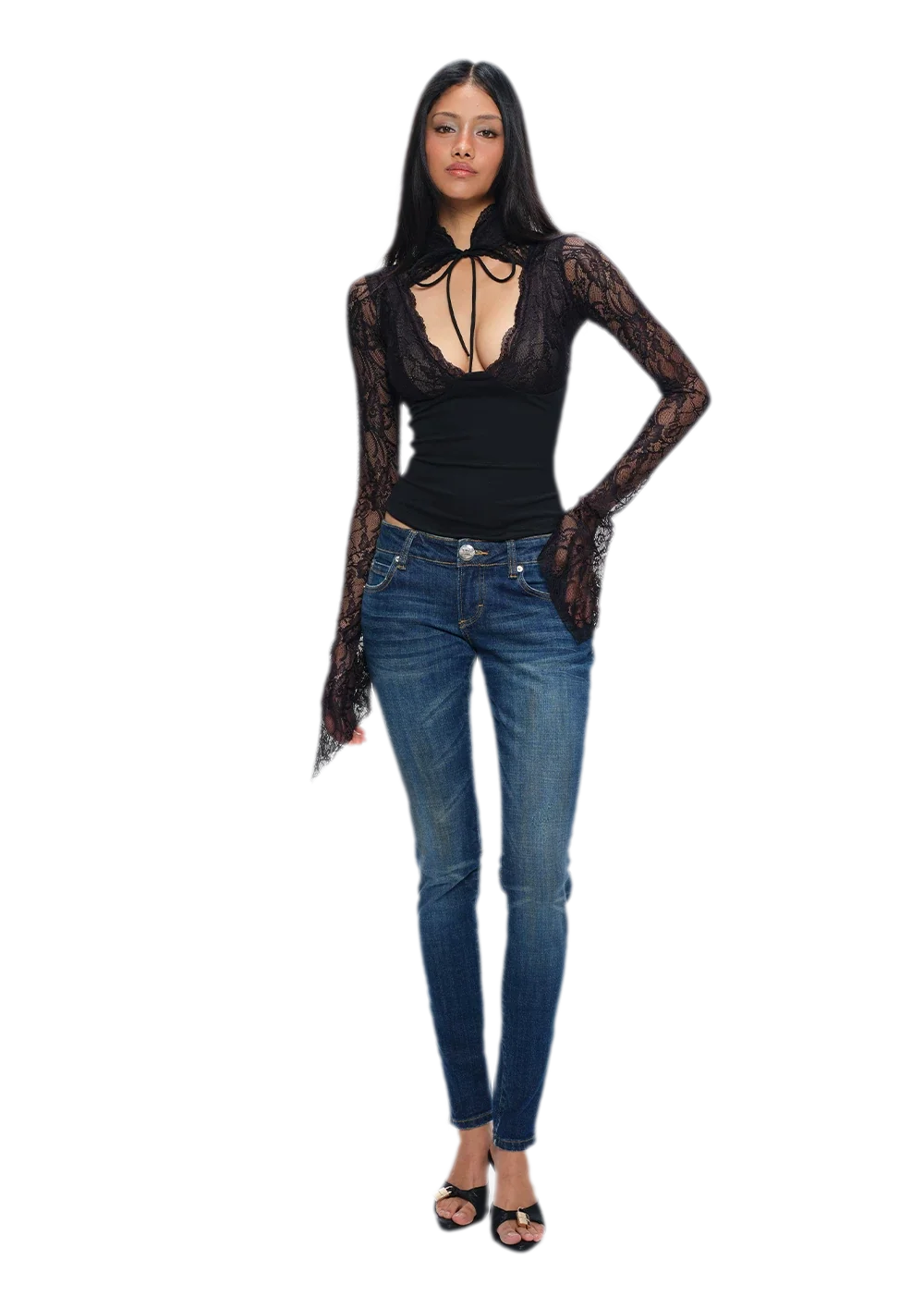 Chinese Lace Cutout Cropped Top