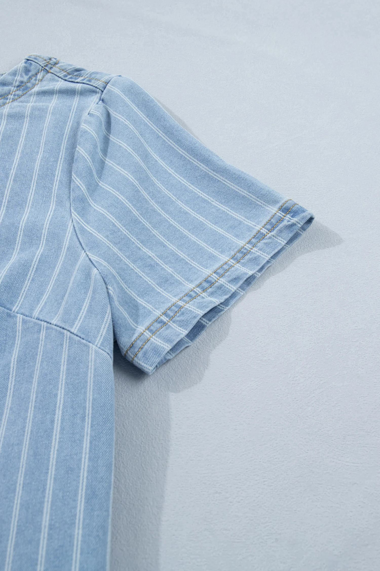 Sky Blue Stripe Buttoned Back T-Shirt Denim Mini Dress