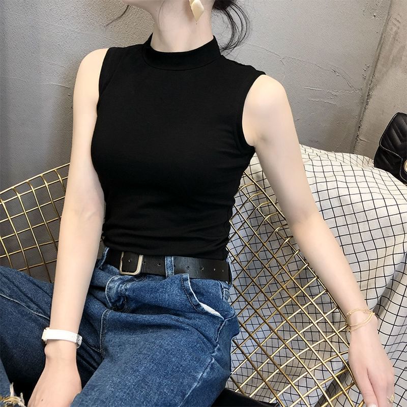 Plain Mock Neck Top Tank