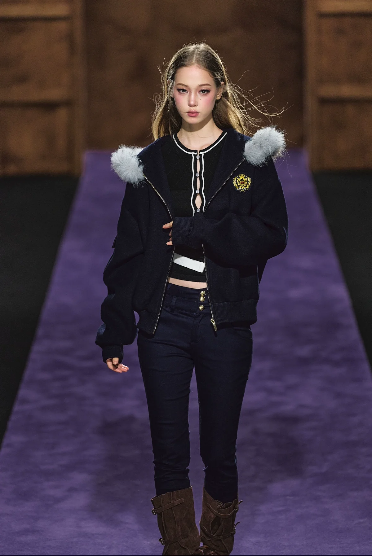 Wool-Blend Faux Fur Hooded Fleece Two-Piece Set
