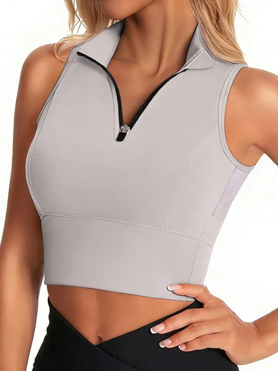 Half-Zip Stand-up Collar Crop Tank
