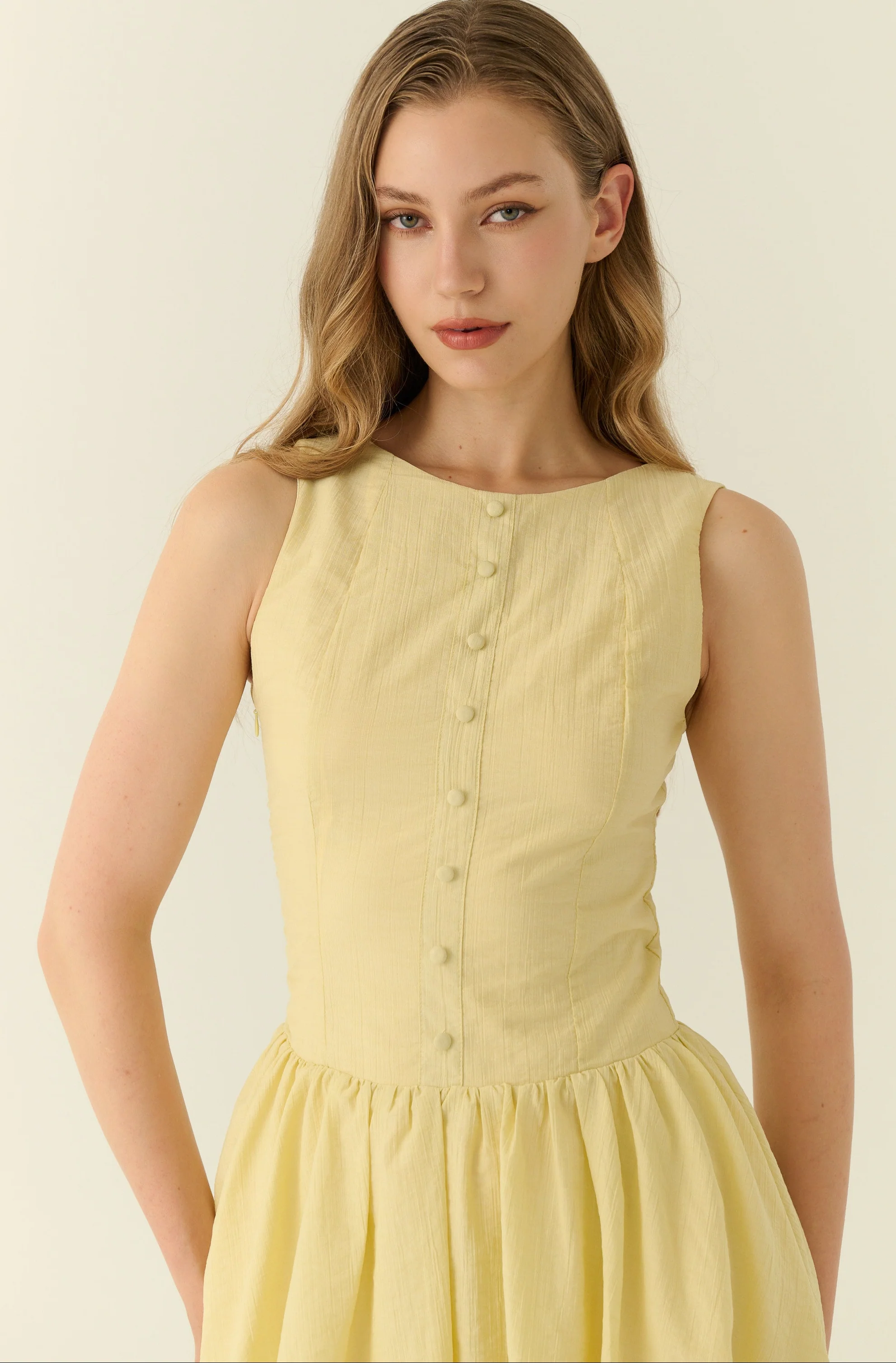 Cannes button down bubble dress in yellow