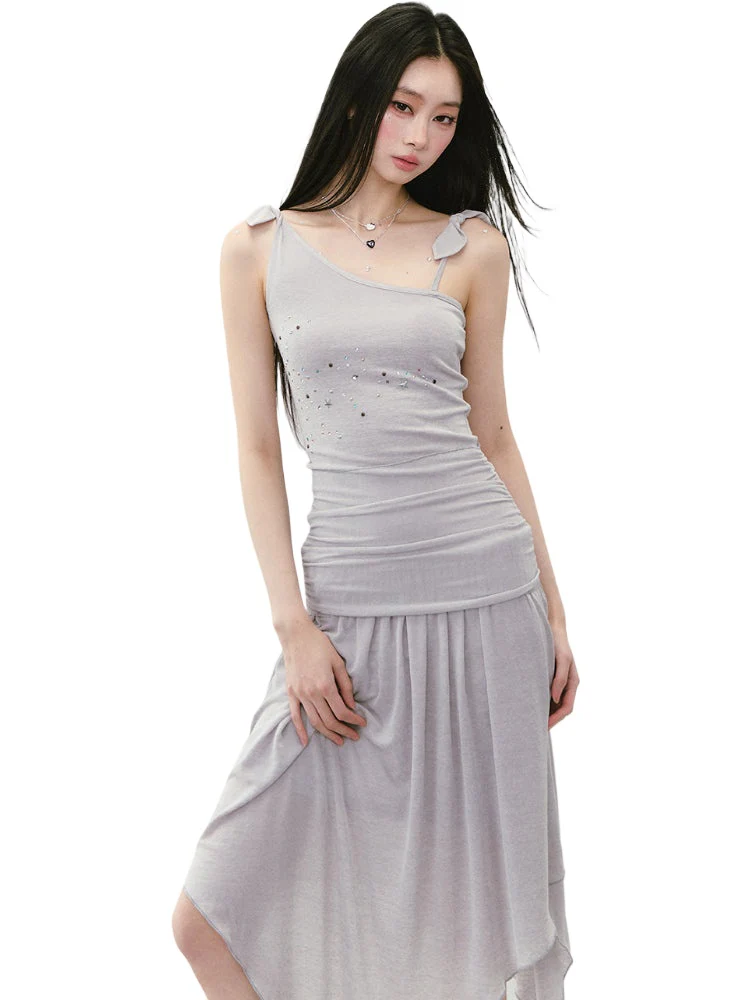 Beaded Strappy Asymmetric Dress