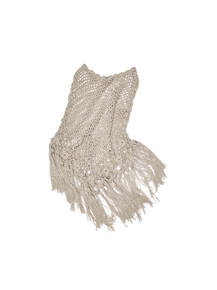 Hollow Out One-Piece Fringed Knit Shrug
