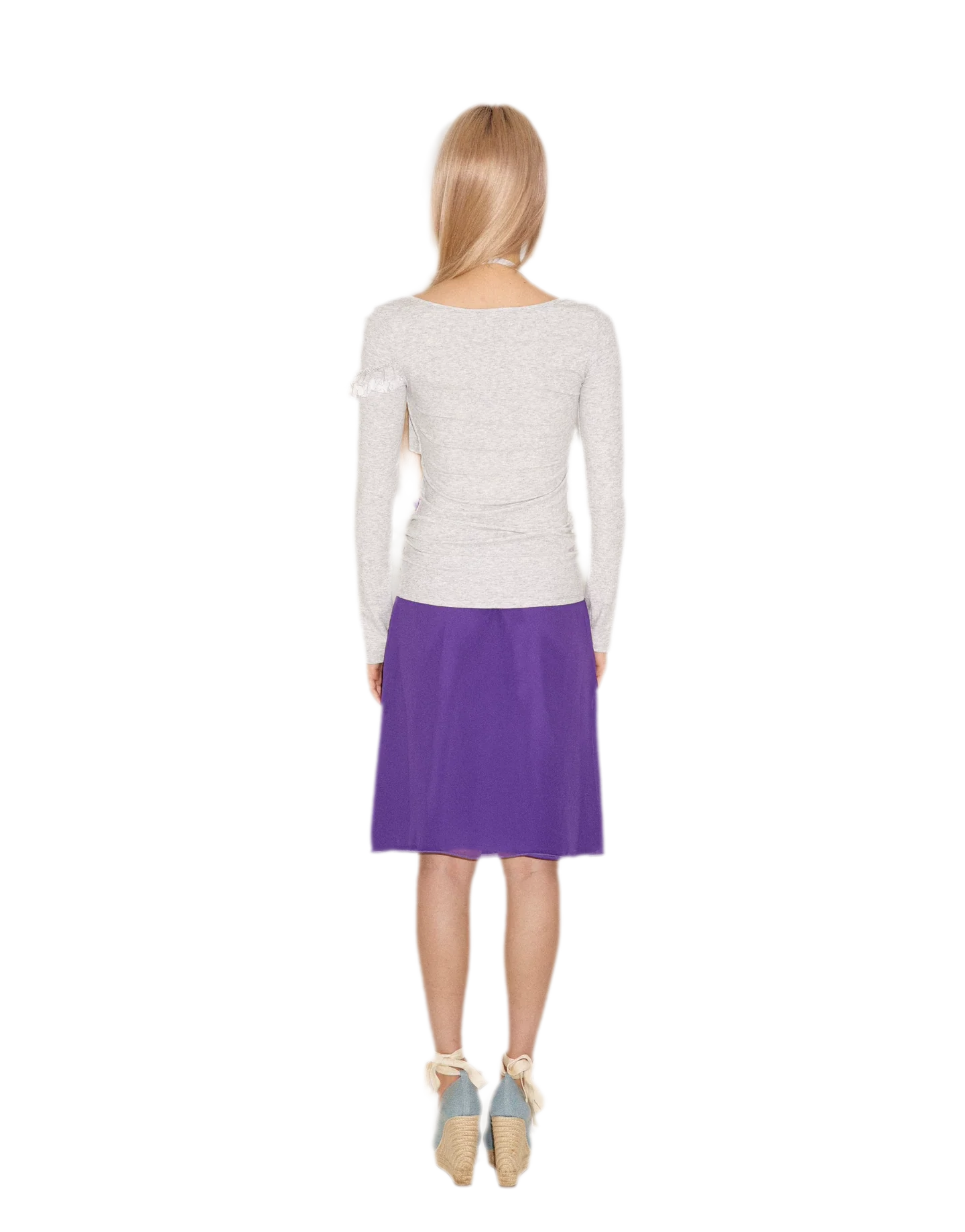 Lace Ruffle Fitted Long-Sleeve Top
