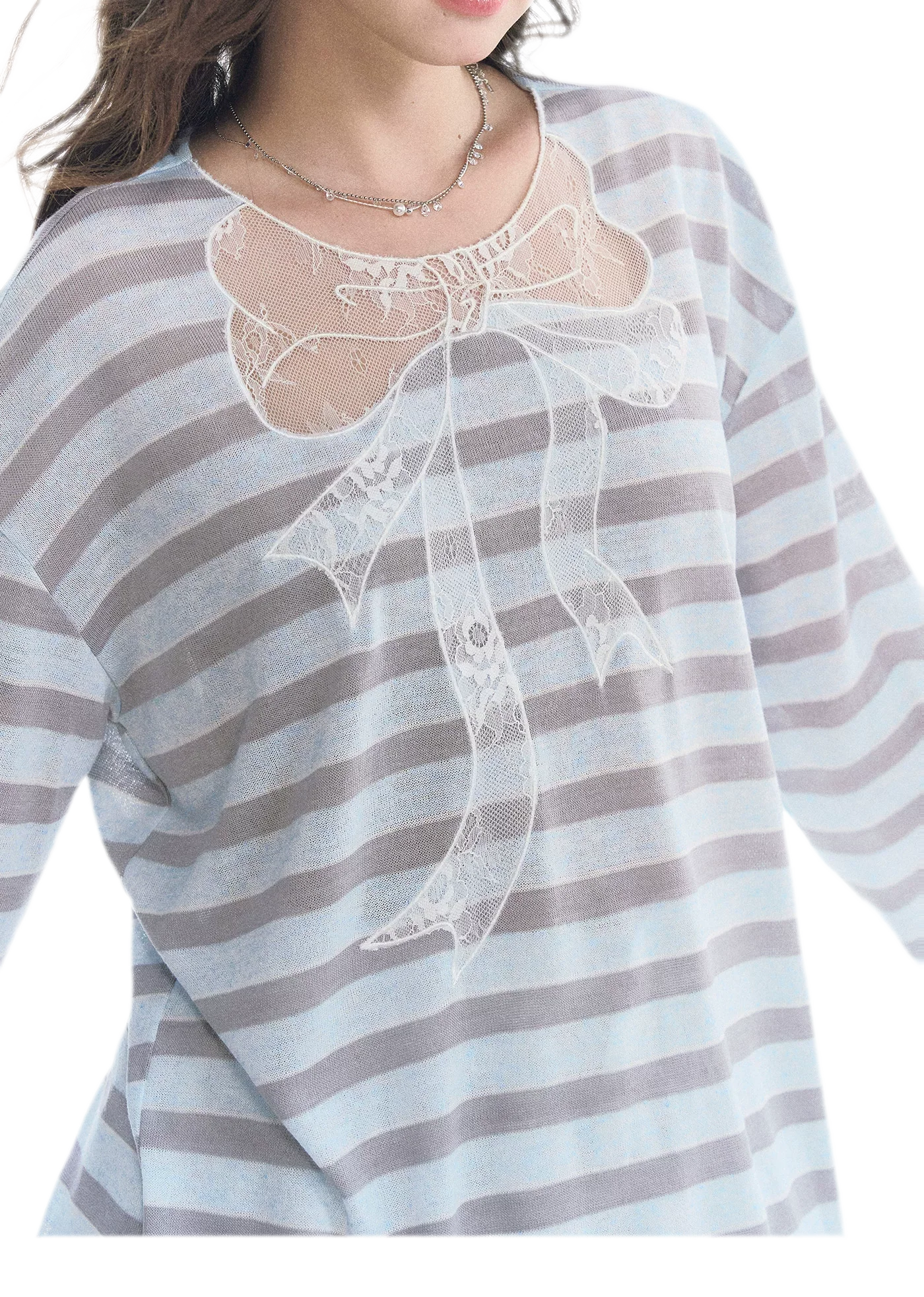 Contrast Lace Bow Blouse