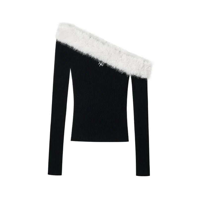 Sculpted Off-Shoulder Wool Blend Crewneck