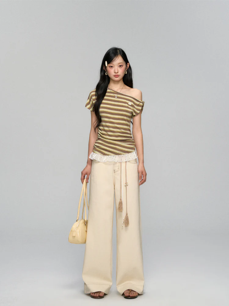 High-Waist Loose Straight - Leg Rope Jeans