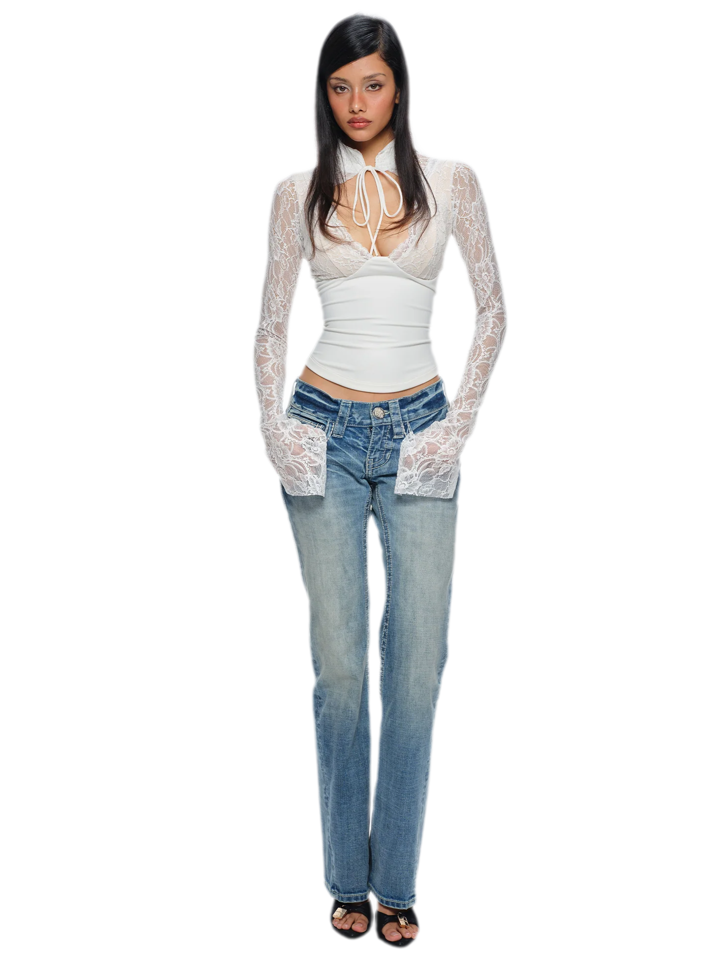 Chinese Lace Cutout Cropped Top
