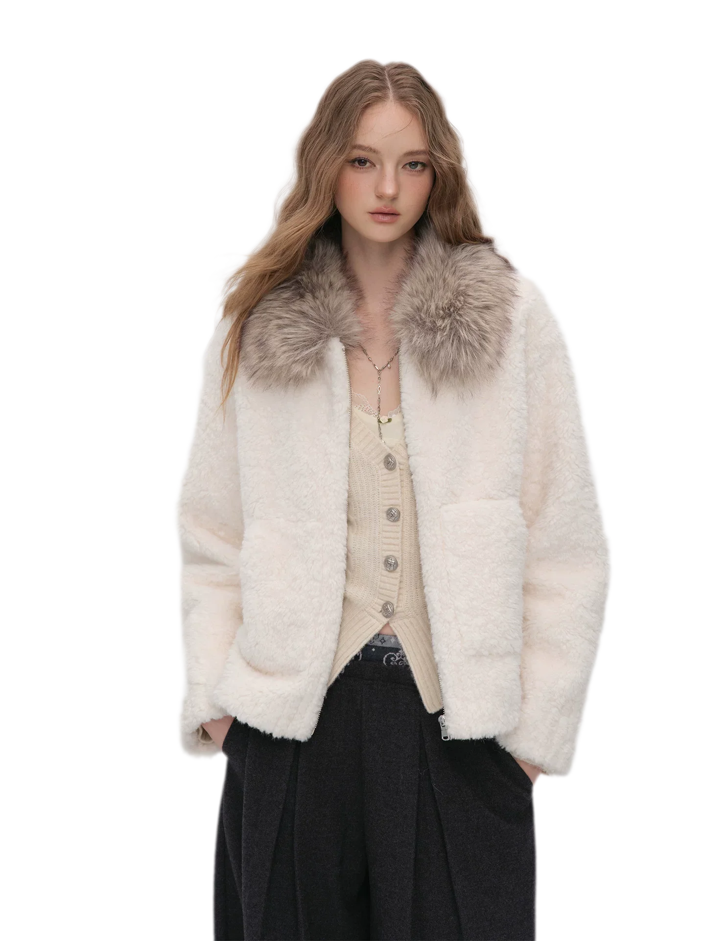 Plush Contrast Collar Jacket