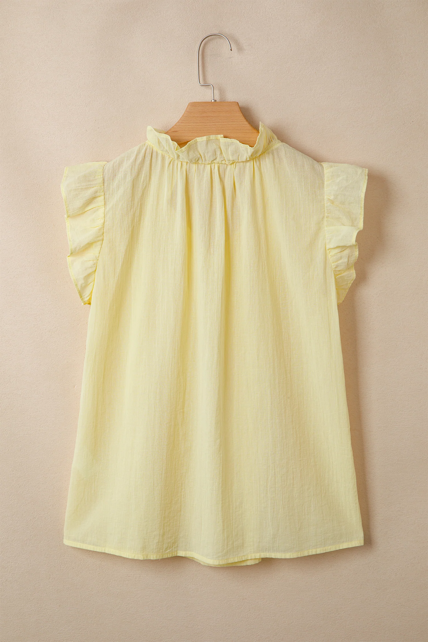 Yellow Cream V Neck Ruffle Trim Sleeveless Shift Top