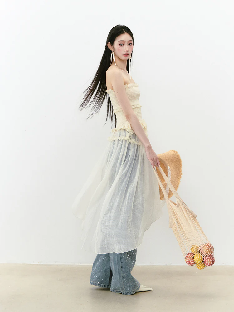 Irregular Strapless Mesh Dress