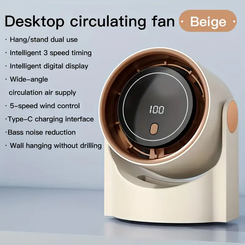 100 speed adjustable high speed turbine fan digital display rechargeable USB Fan - wall mountable
