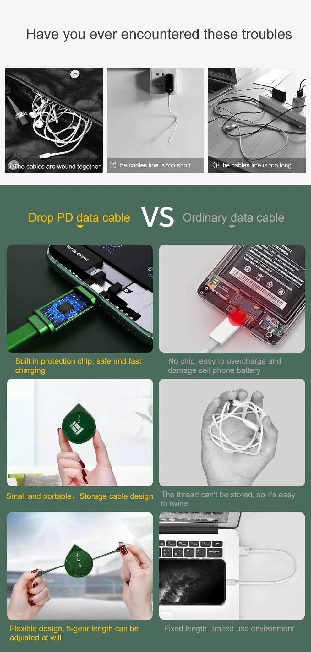 PD Fast Charging USB-C & Lightning Cable (Retractable)