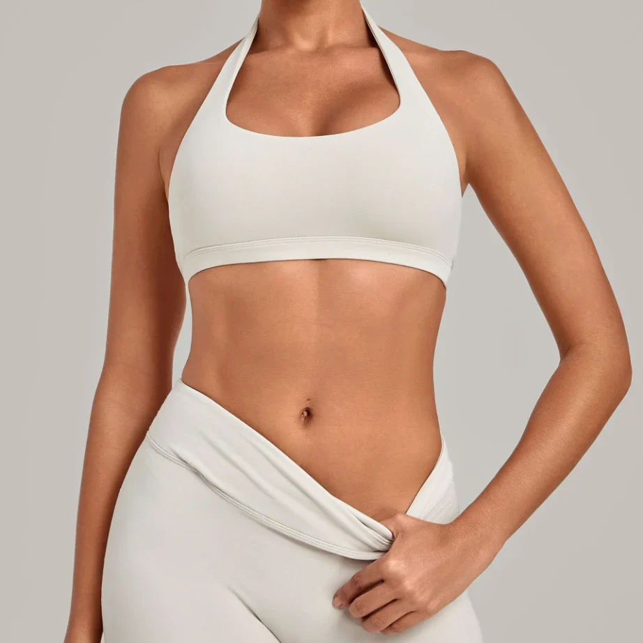 Women's Bare-feel Halter Neck Open Back Yoga Workout Bra
