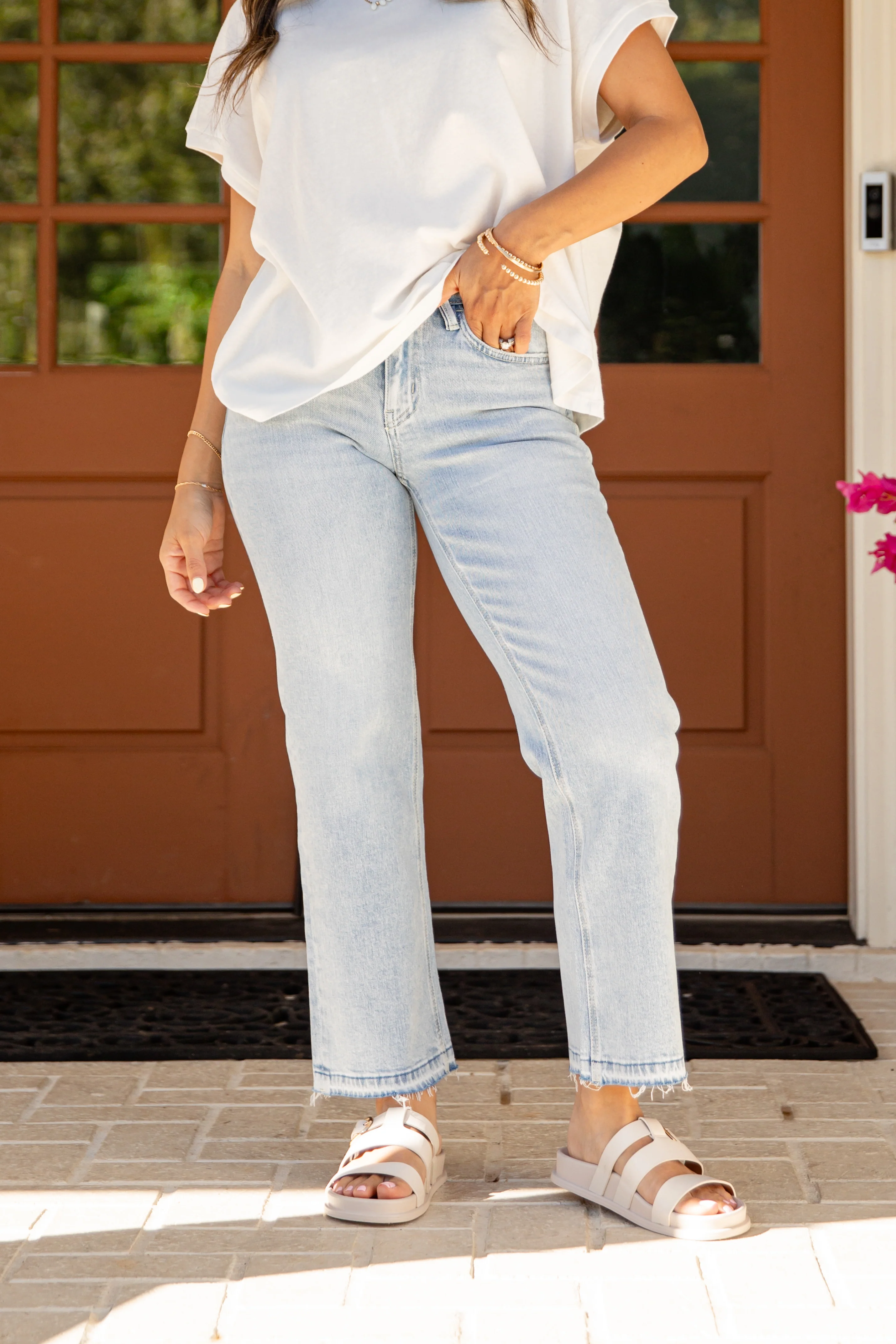 Light Wash Straight Leg Denim Jeans