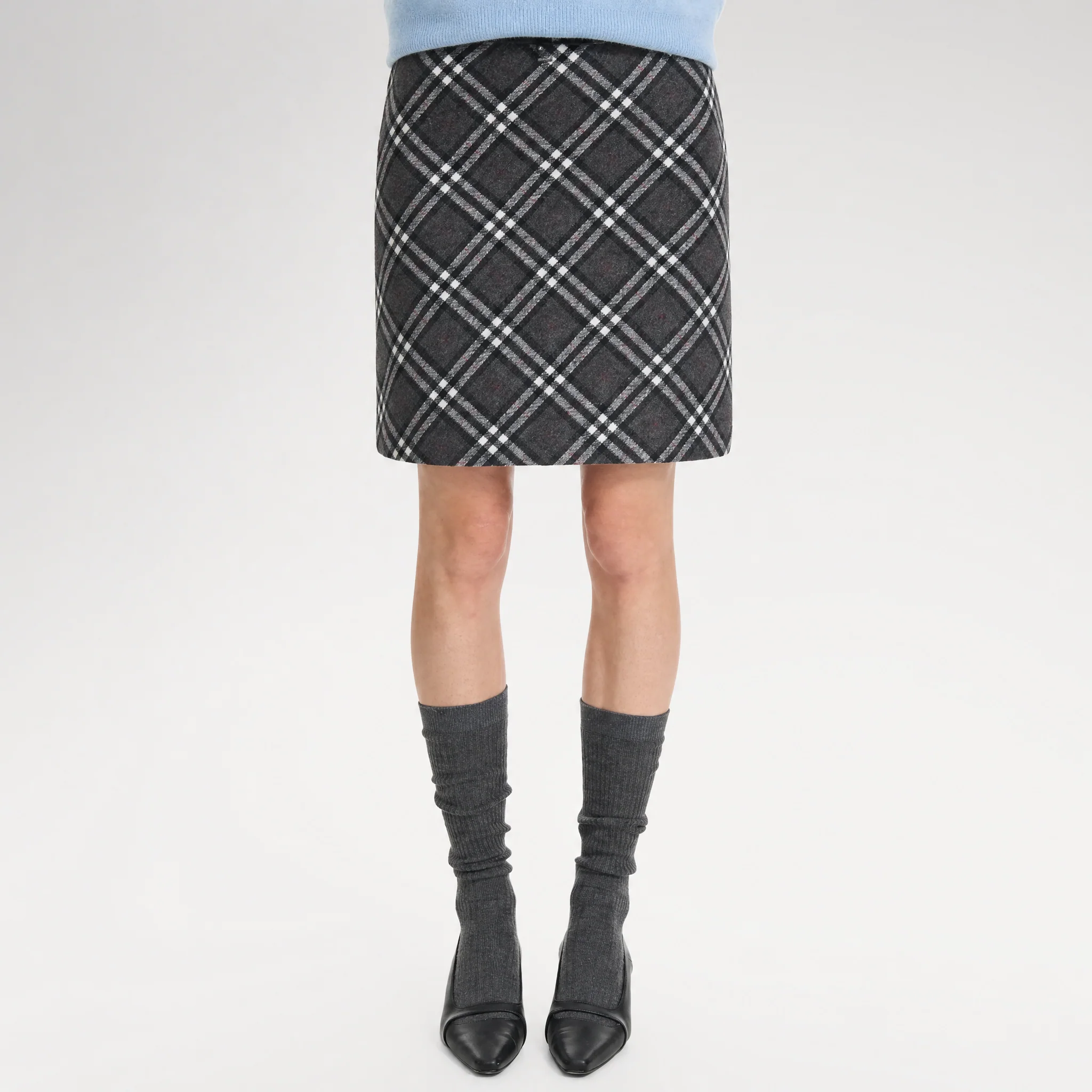 Diagonal Plaid A-Line Midi Skirt