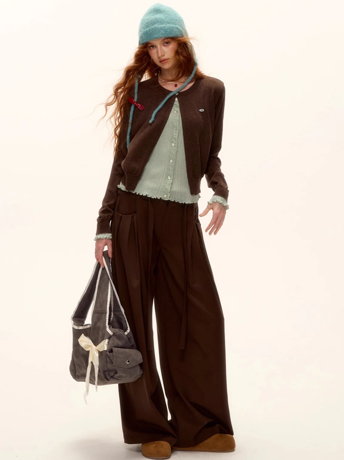 Contrast Panel Ruffled Knit Cardigan