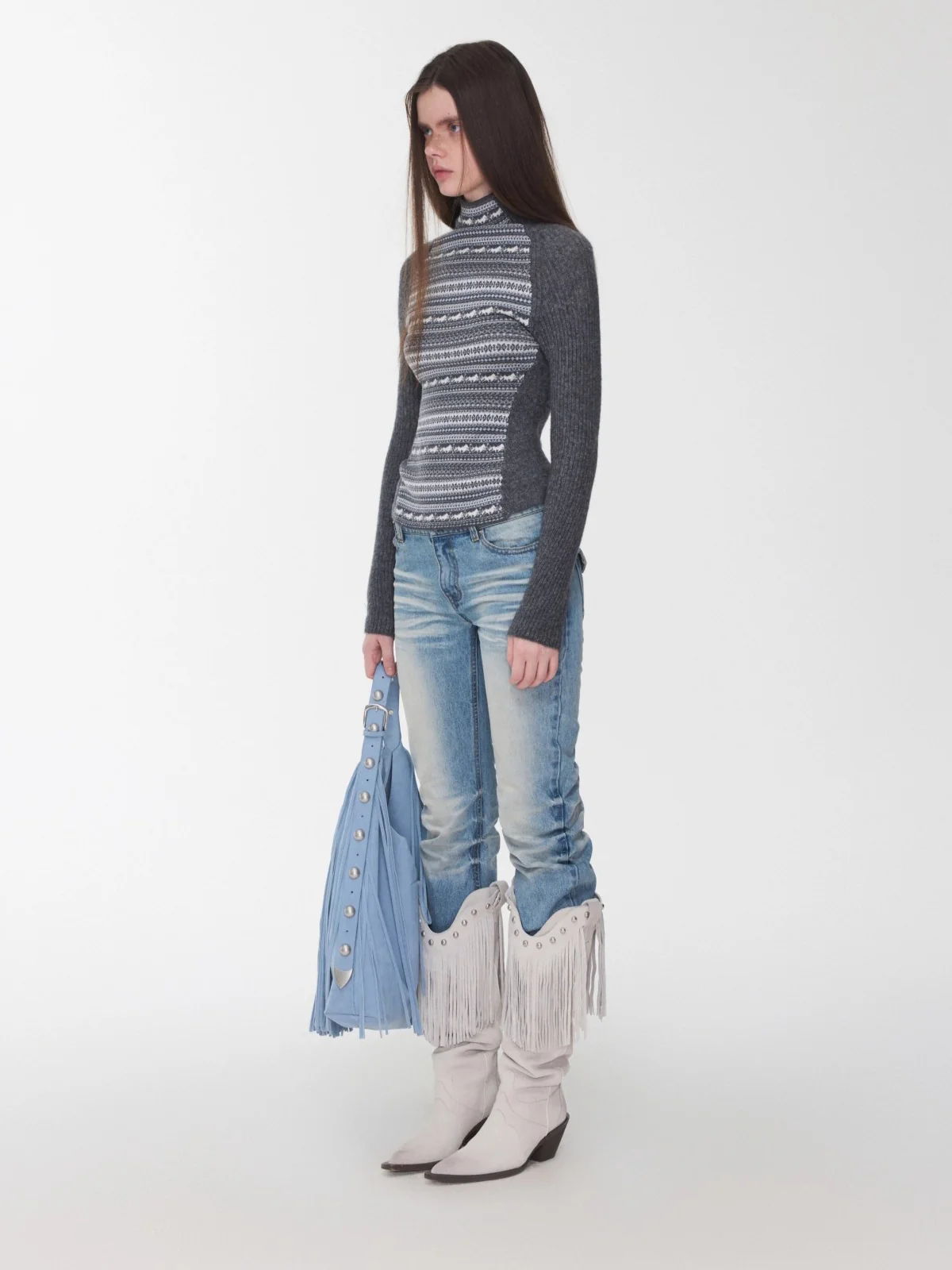 Fair Isle Raglan Knit Turtleneck Sweater