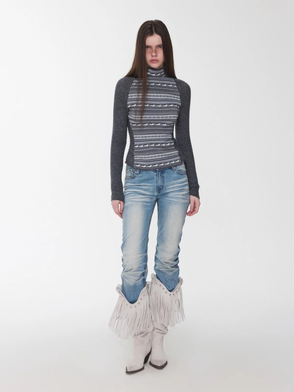 Fair Isle Raglan Knit Turtleneck Sweater