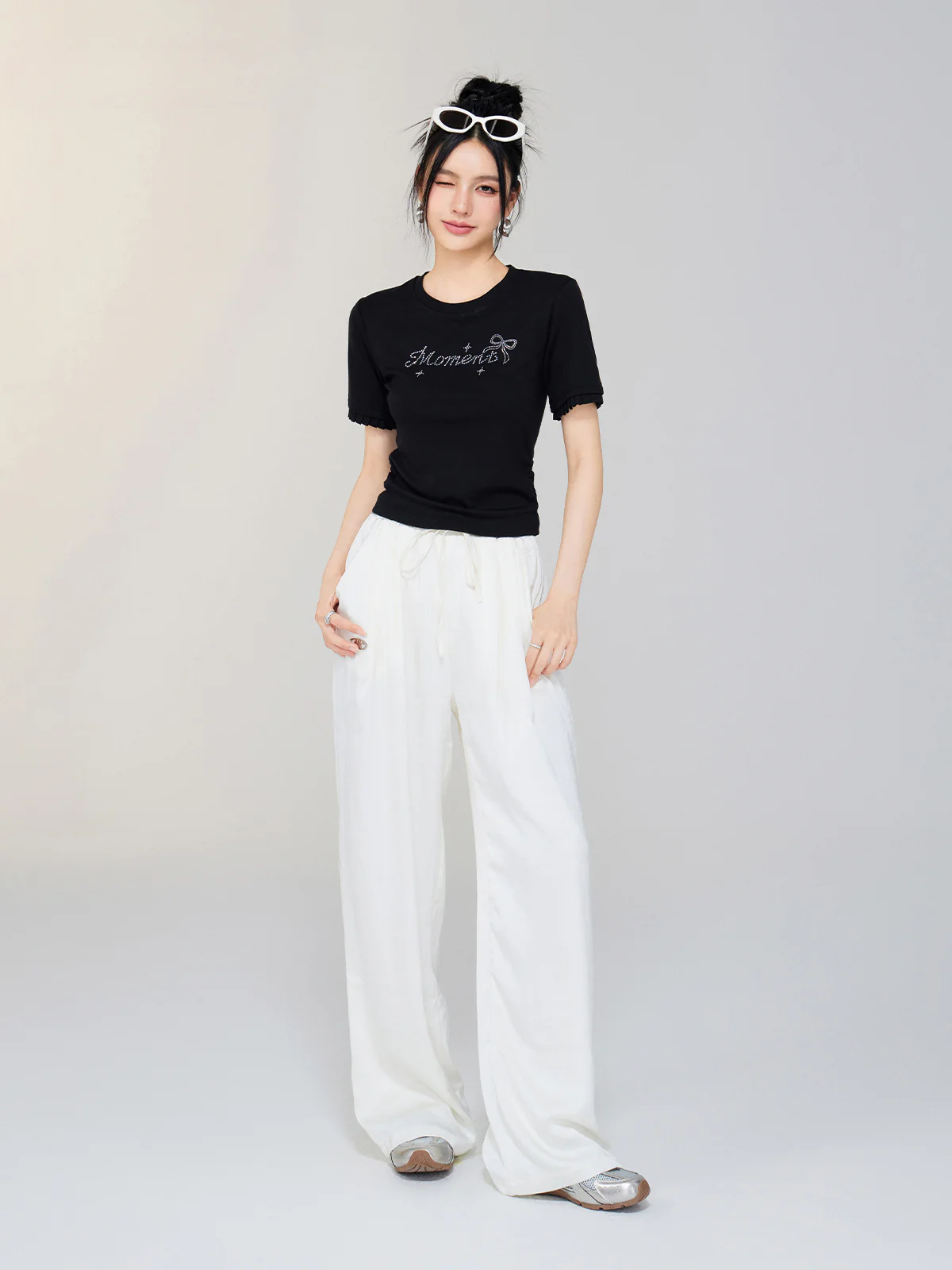 Ice Silk Drapey Elastic Waist Wide-leg Pants