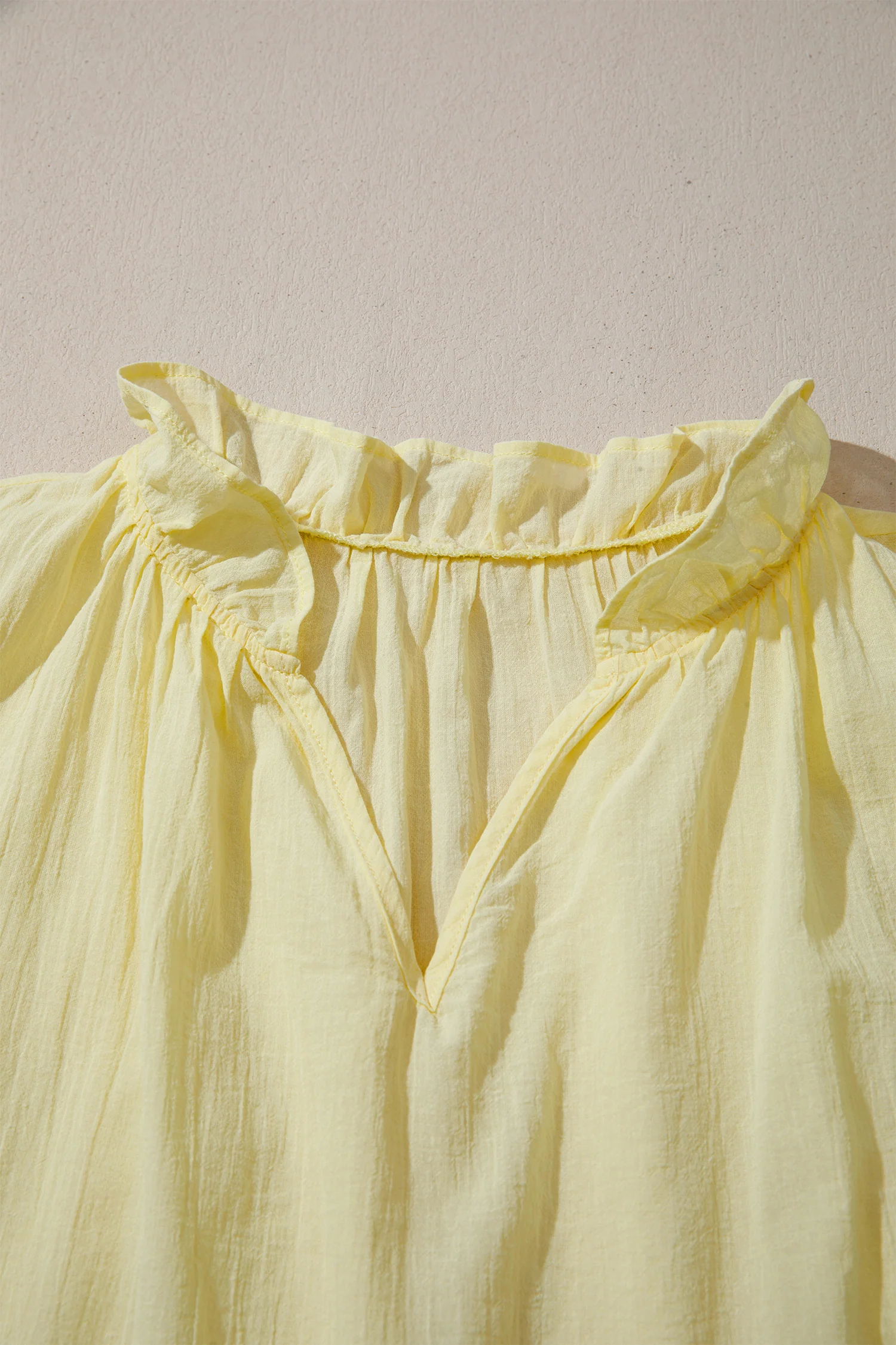 Yellow Cream V Neck Ruffle Trim Sleeveless Shift Top
