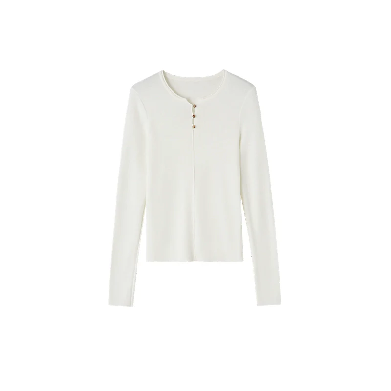 Striped Button-Up Knit Crewneck