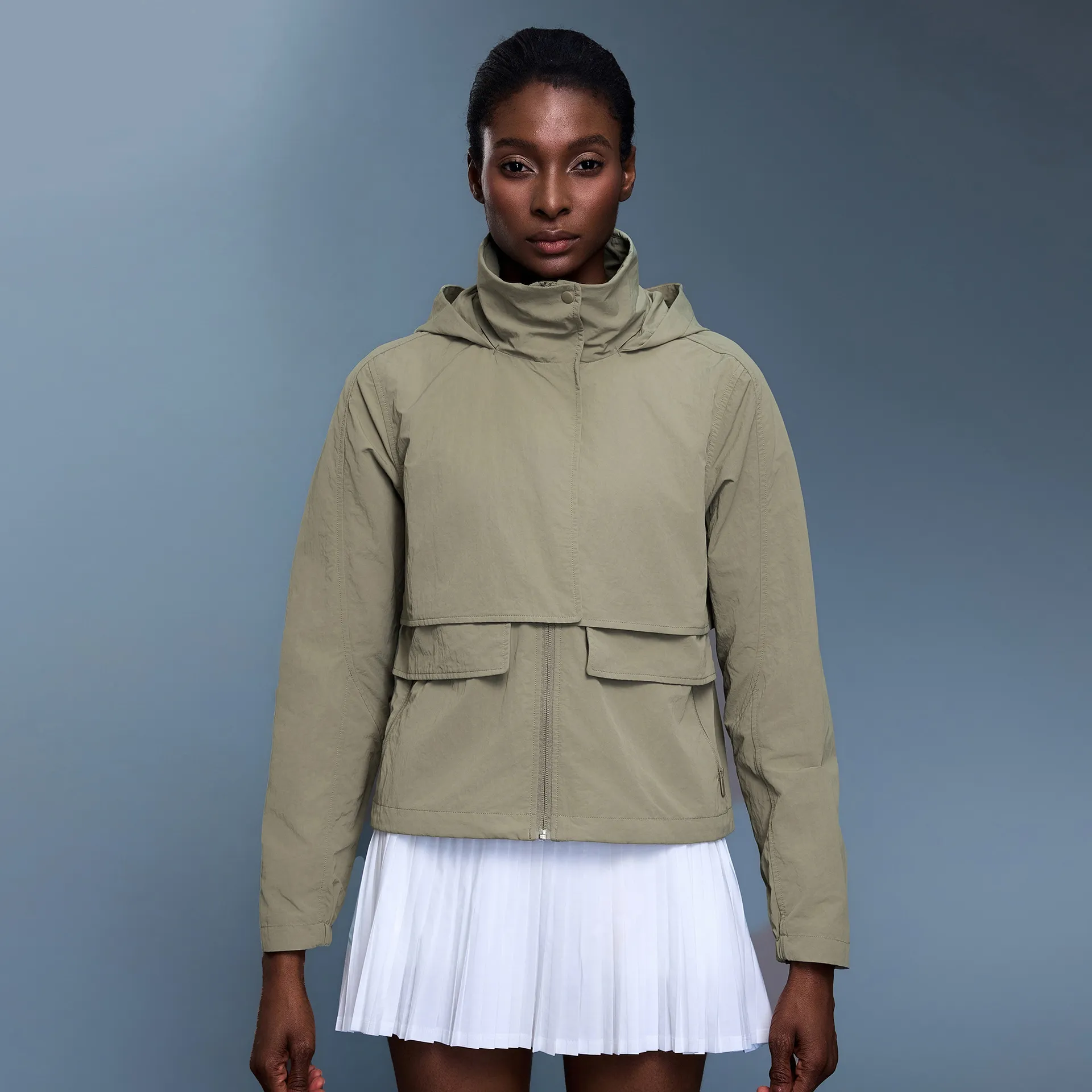 Outdoor Windbreaker with Storable Hooded Jacket For Women 2pc