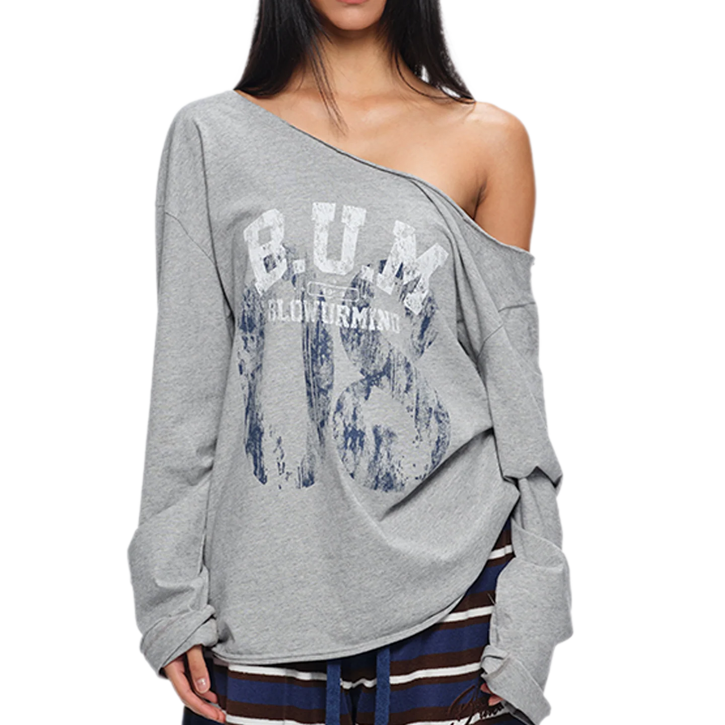 Asymmetric Printed Oversized Long-Sleeve T-Shirt
