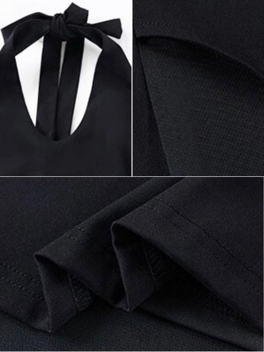 Alicia V-Neck High Slit Halter Tie Knit Dress