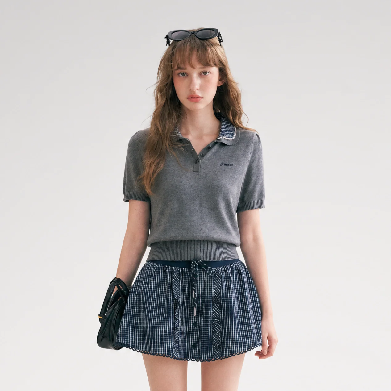 Wool Blend Plaid Skirt Set