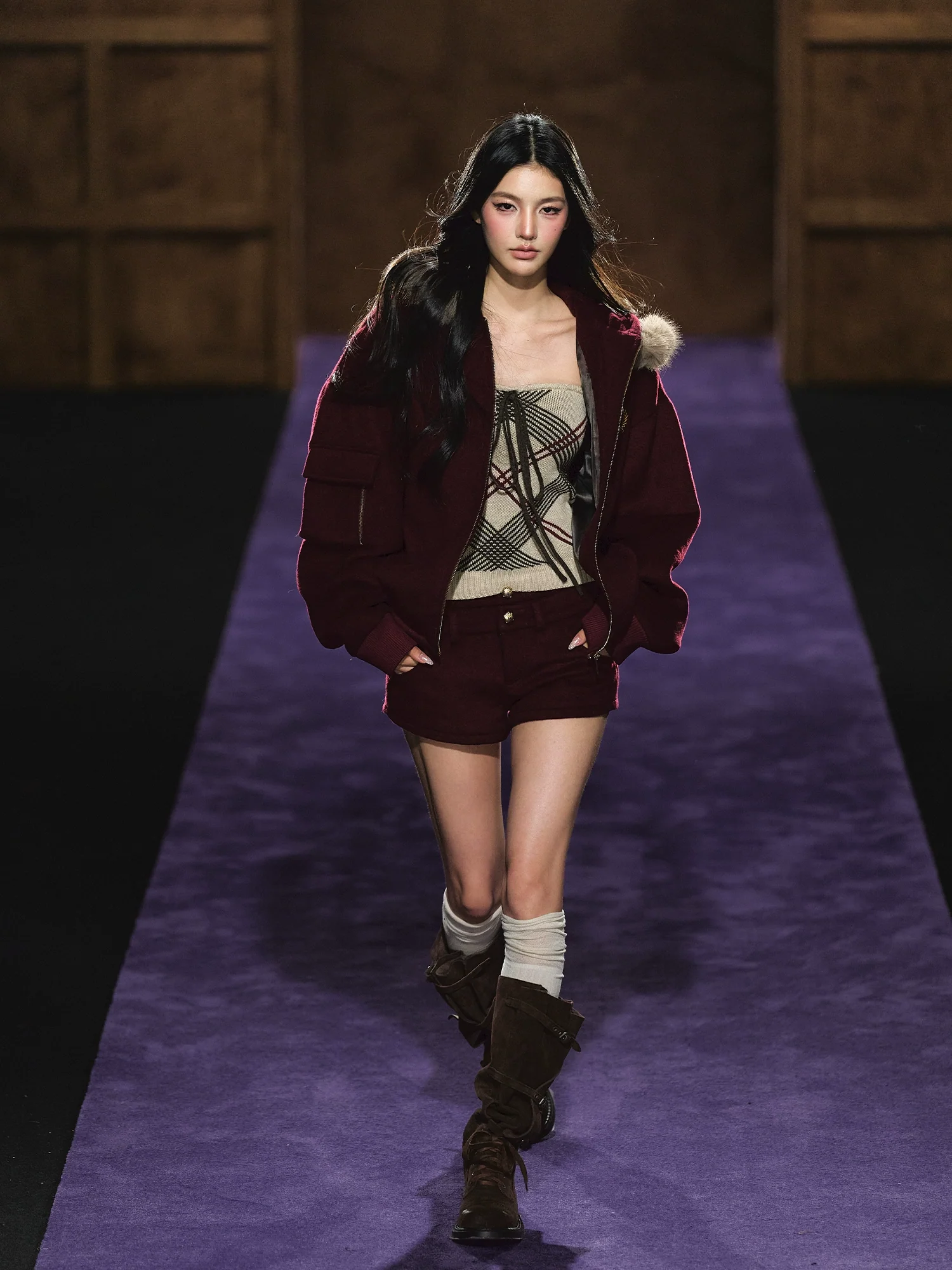 Wool-Blend Faux Fur Hooded Fleece Two-Piece Set