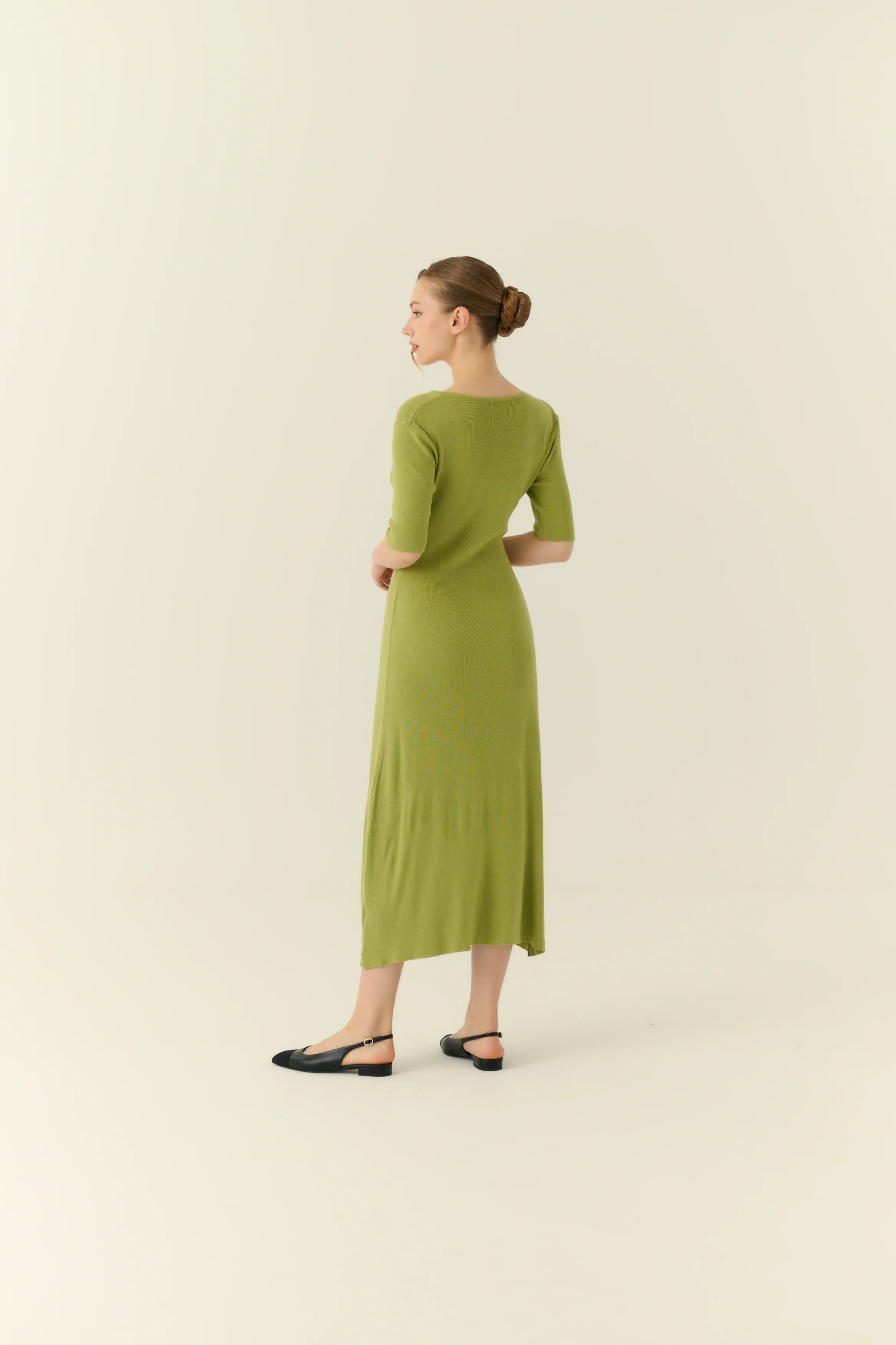 Soft touch button down knit dress in green