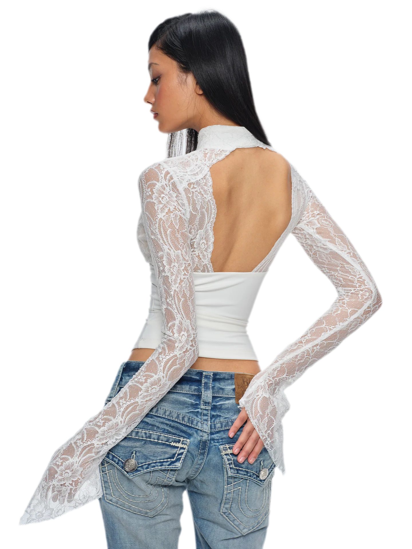 Chinese Lace Cutout Cropped Top