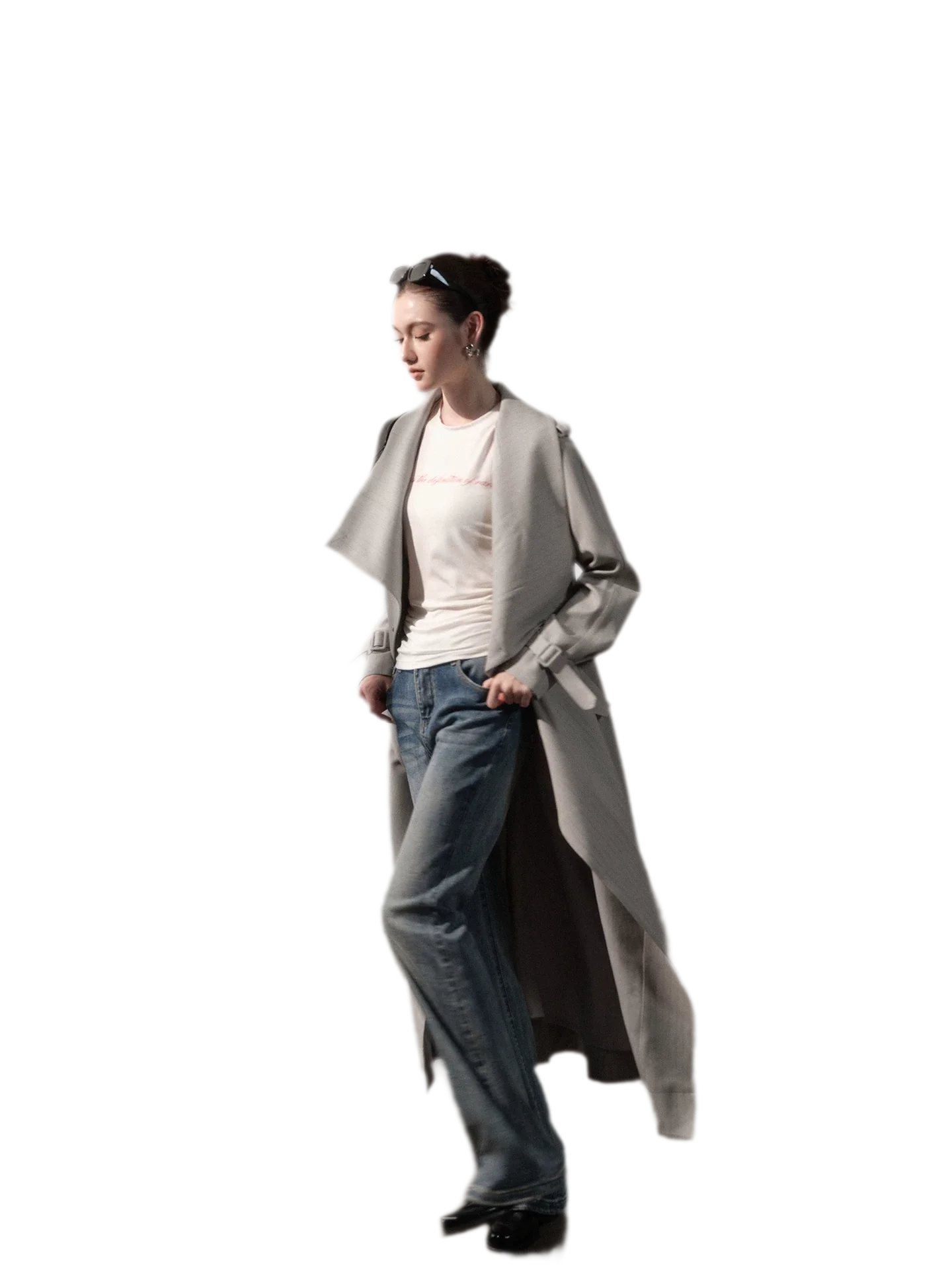 Silver-Thread Striped Long Trench Coat