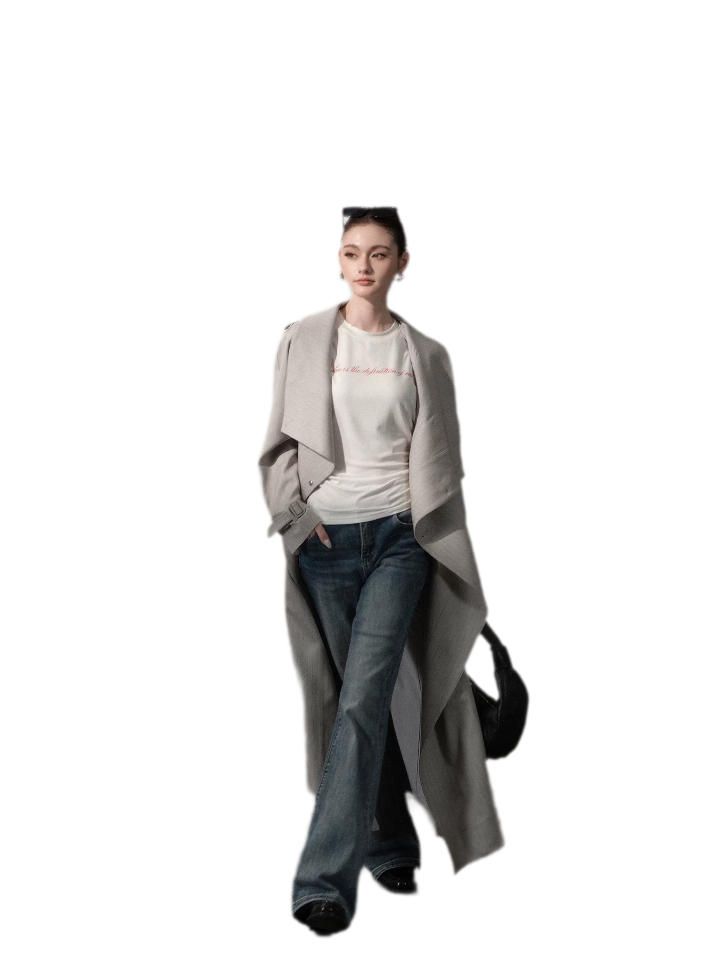 Silver-Thread Striped Long Trench Coat