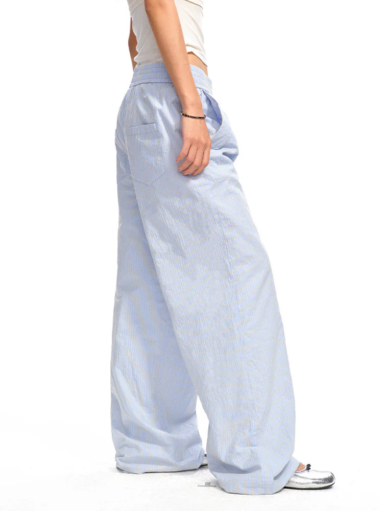 Striped Jacquard Mid - Rise Drawstring Trousers