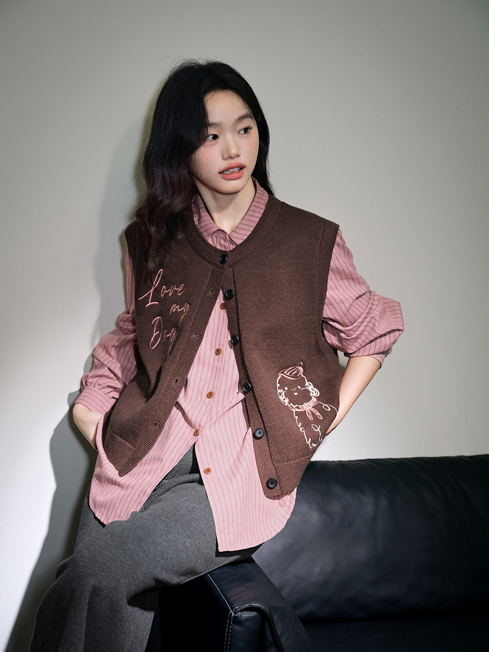 Embroidered Dog Knit Vest