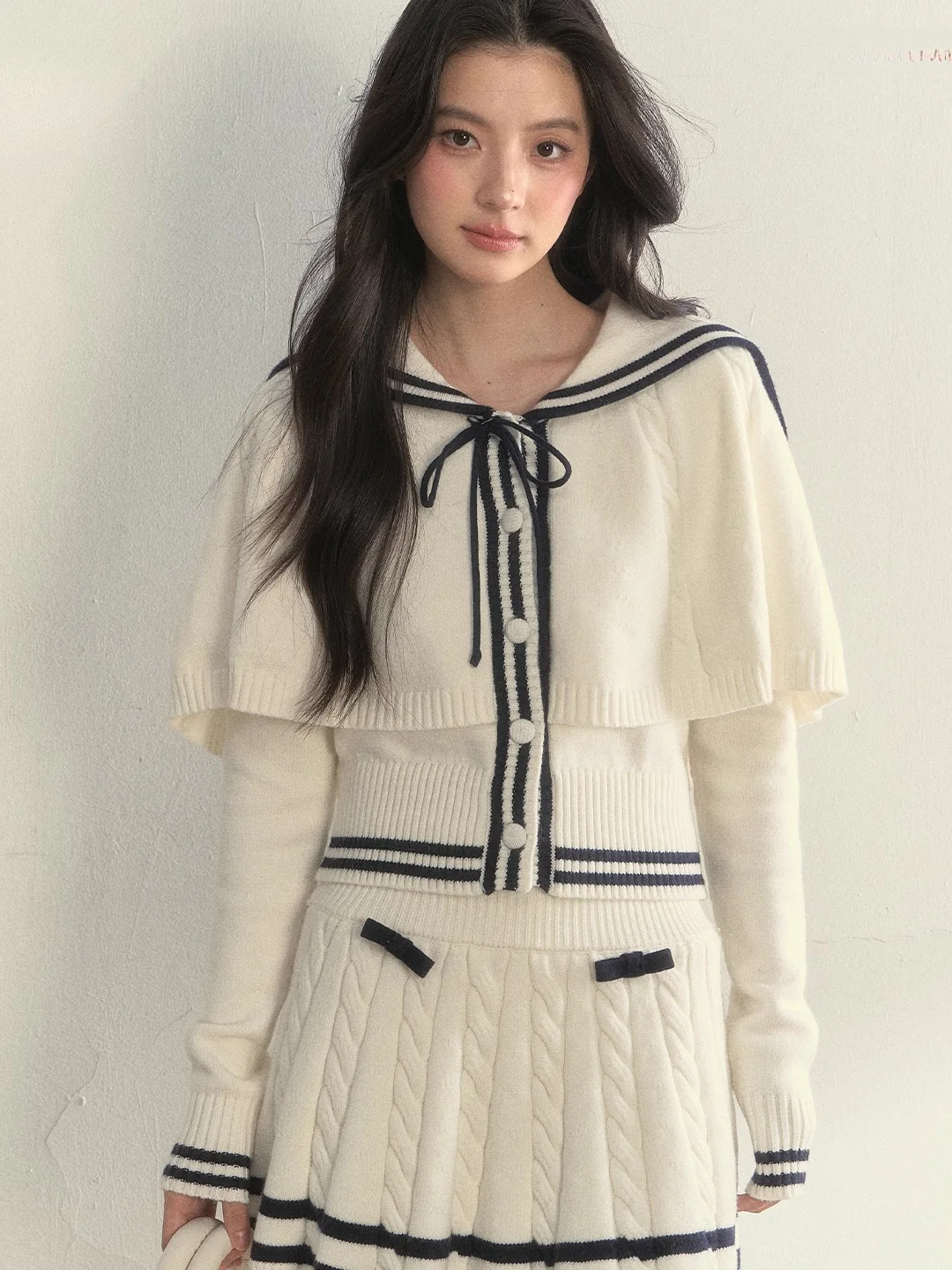Nautical Cable-Knit Vintage Cape & Skirt Set