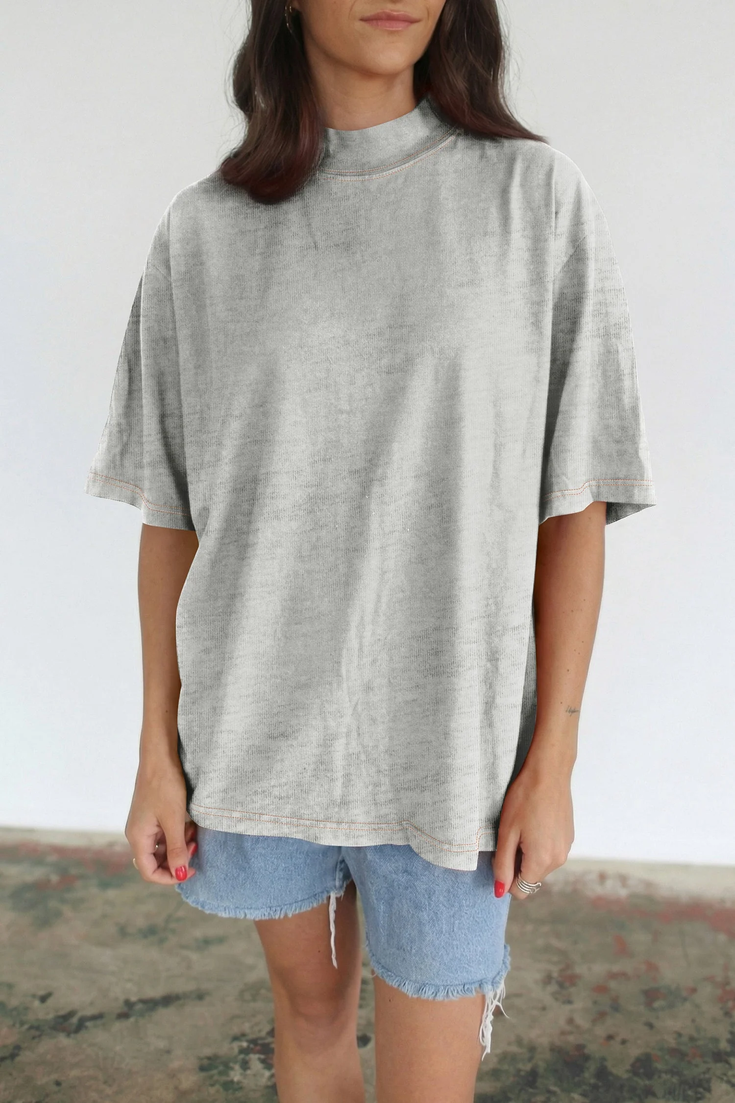 Light Grey Reversible Contrast-Stitched T-Shirt