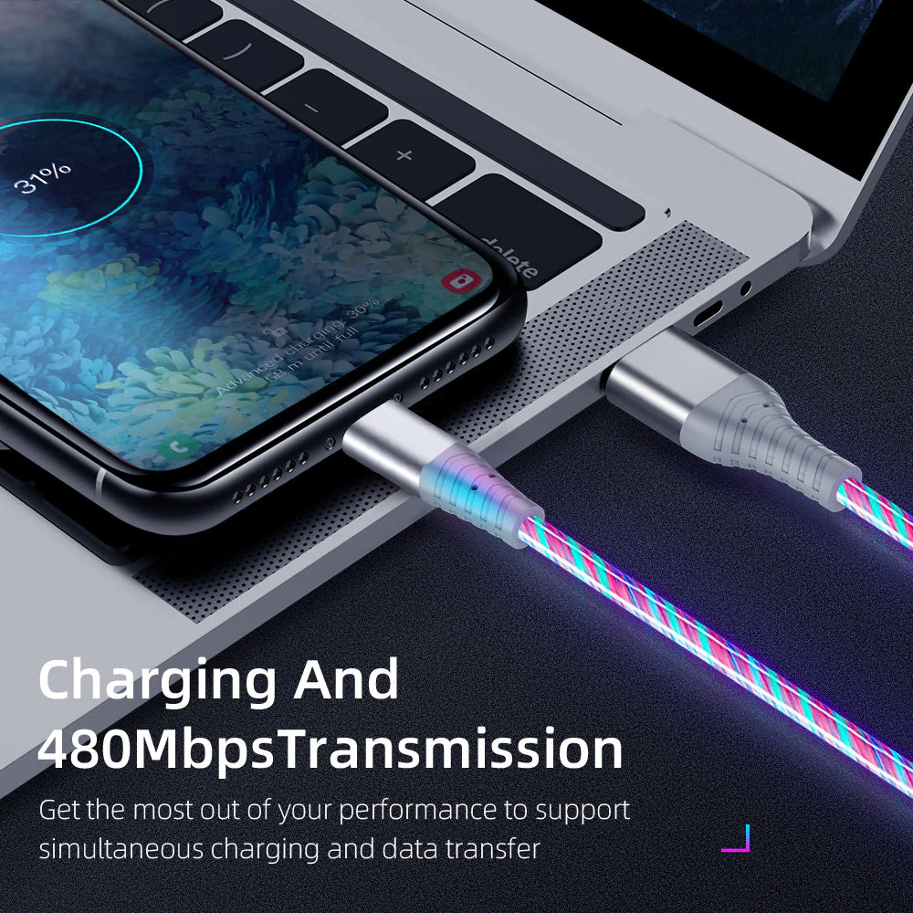 Fast Charging And Luminous Mobile Phone Data Cable