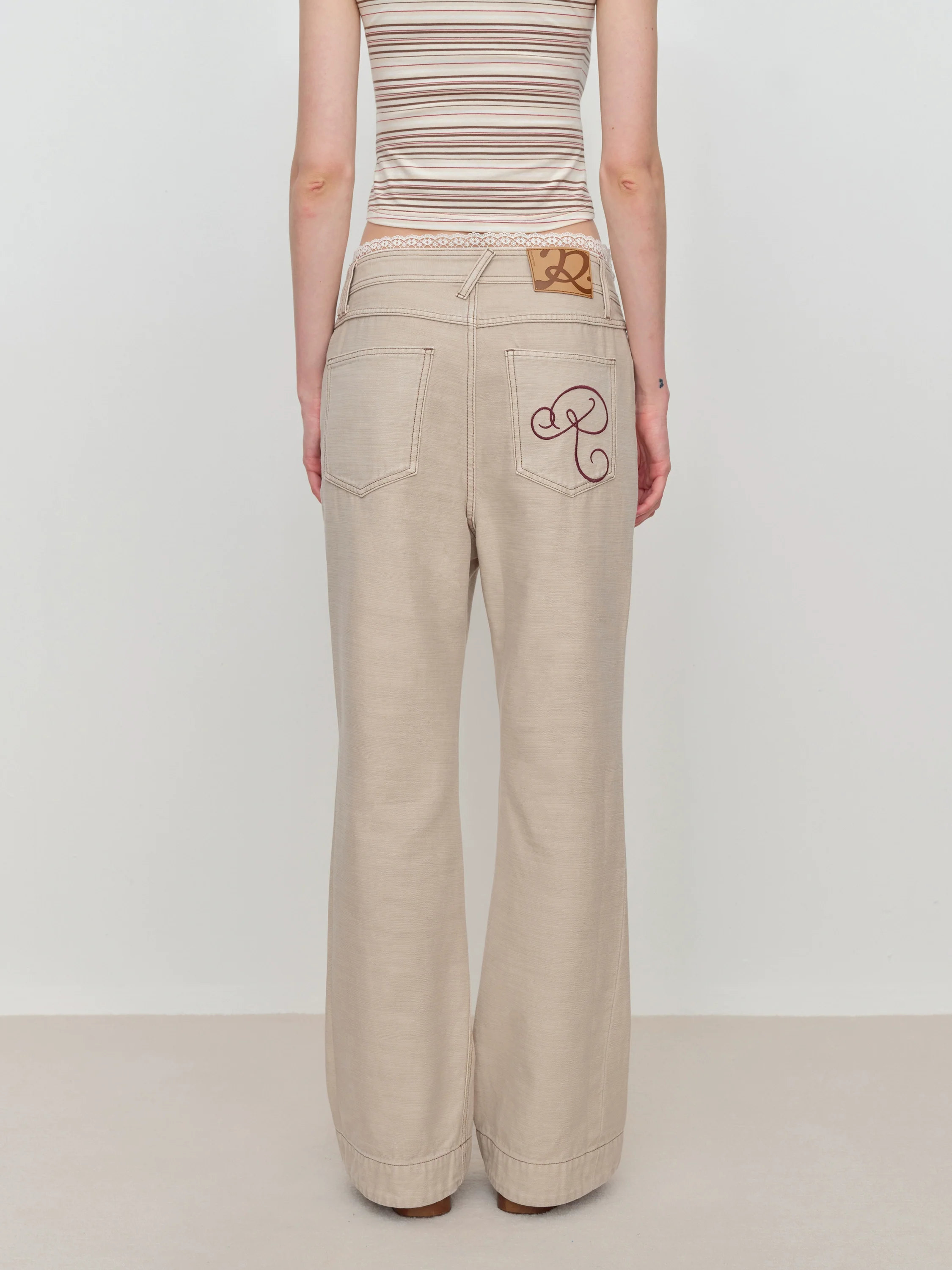 Flared Pants with Back Pocket Logo Embroidery