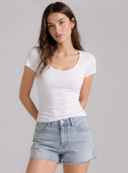 Crew neck Tencel elastic bra Tee