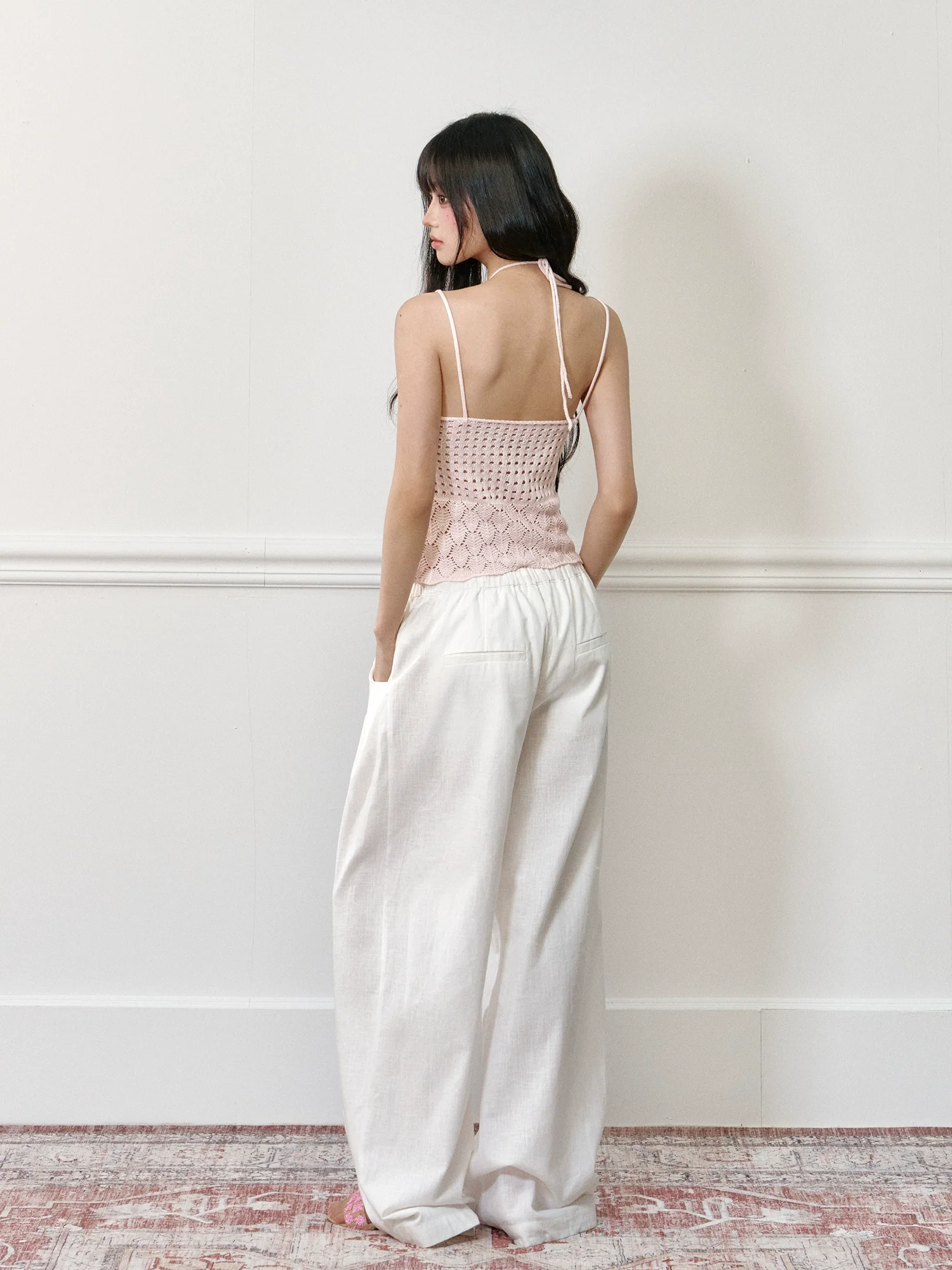 Linen Elastic Drawstring Wide-Leg Pants