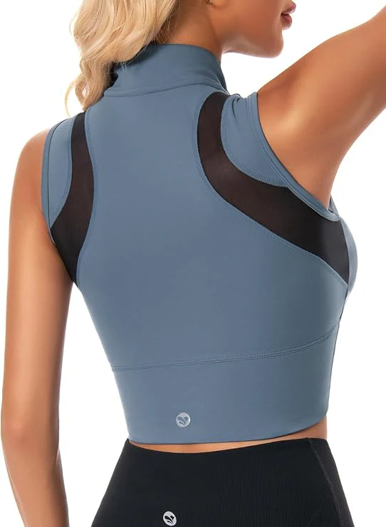 Half-Zip Stand-up Collar Crop Tank
