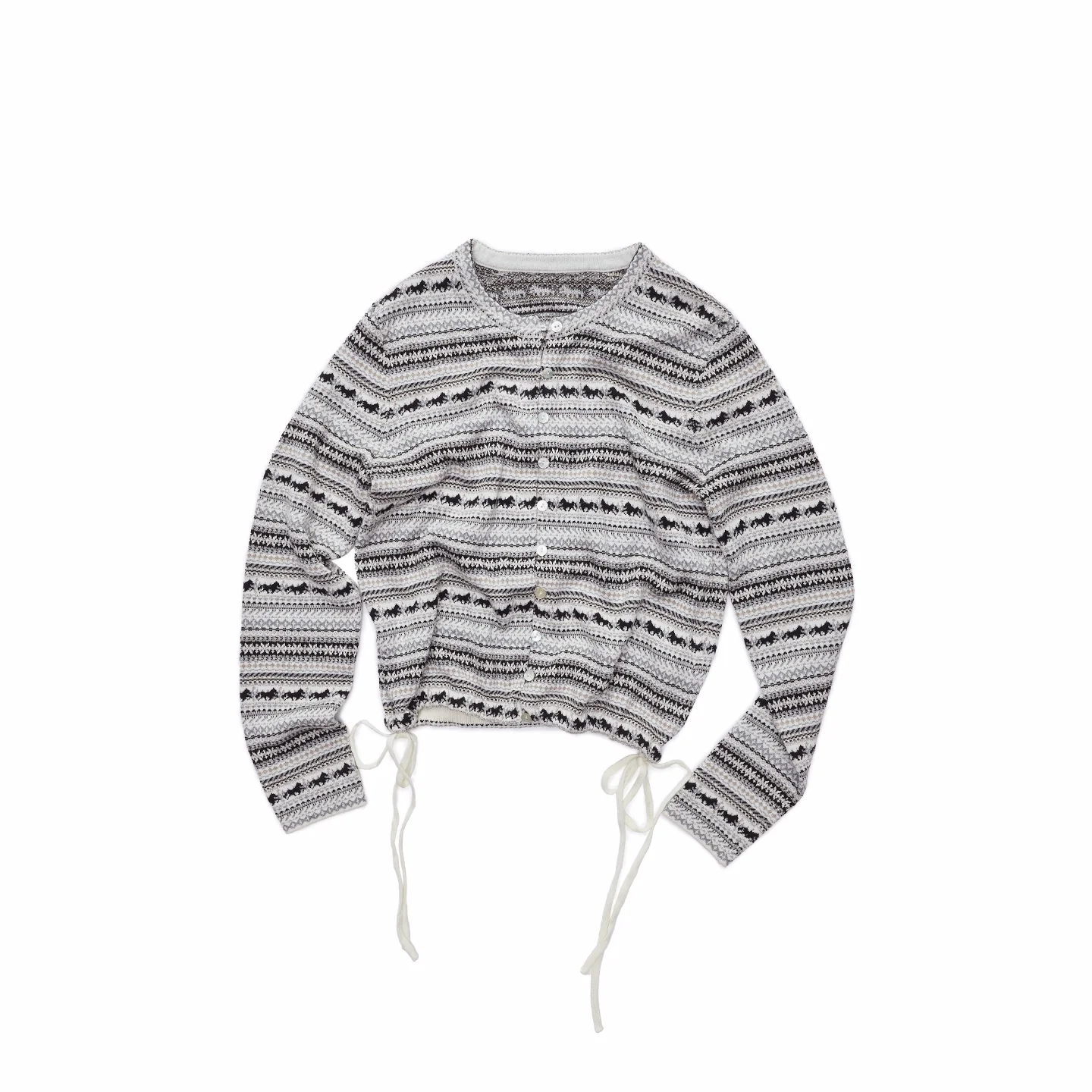 Fair Isle Pony Jacquard Drawstring Knit Cardigan