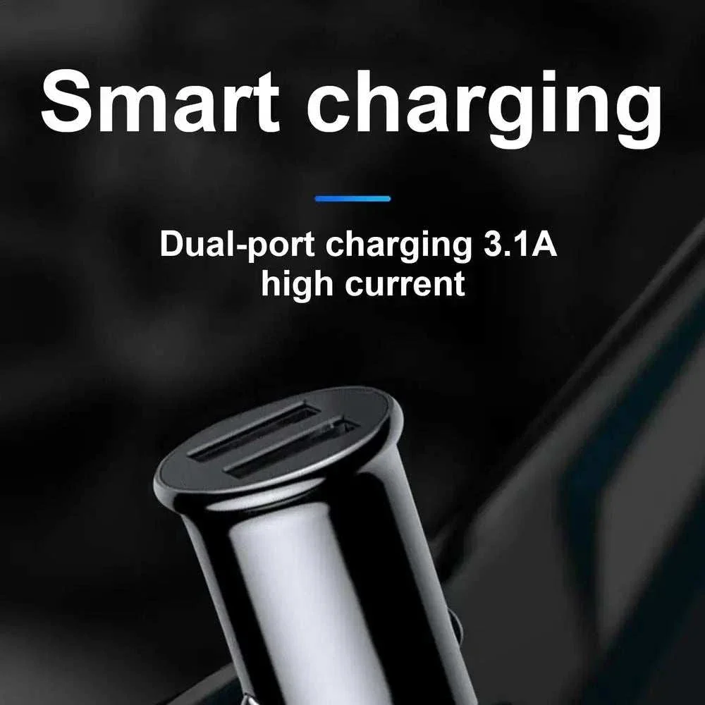 Dual USB Fast Car Charger 3.1A Compact Adapter