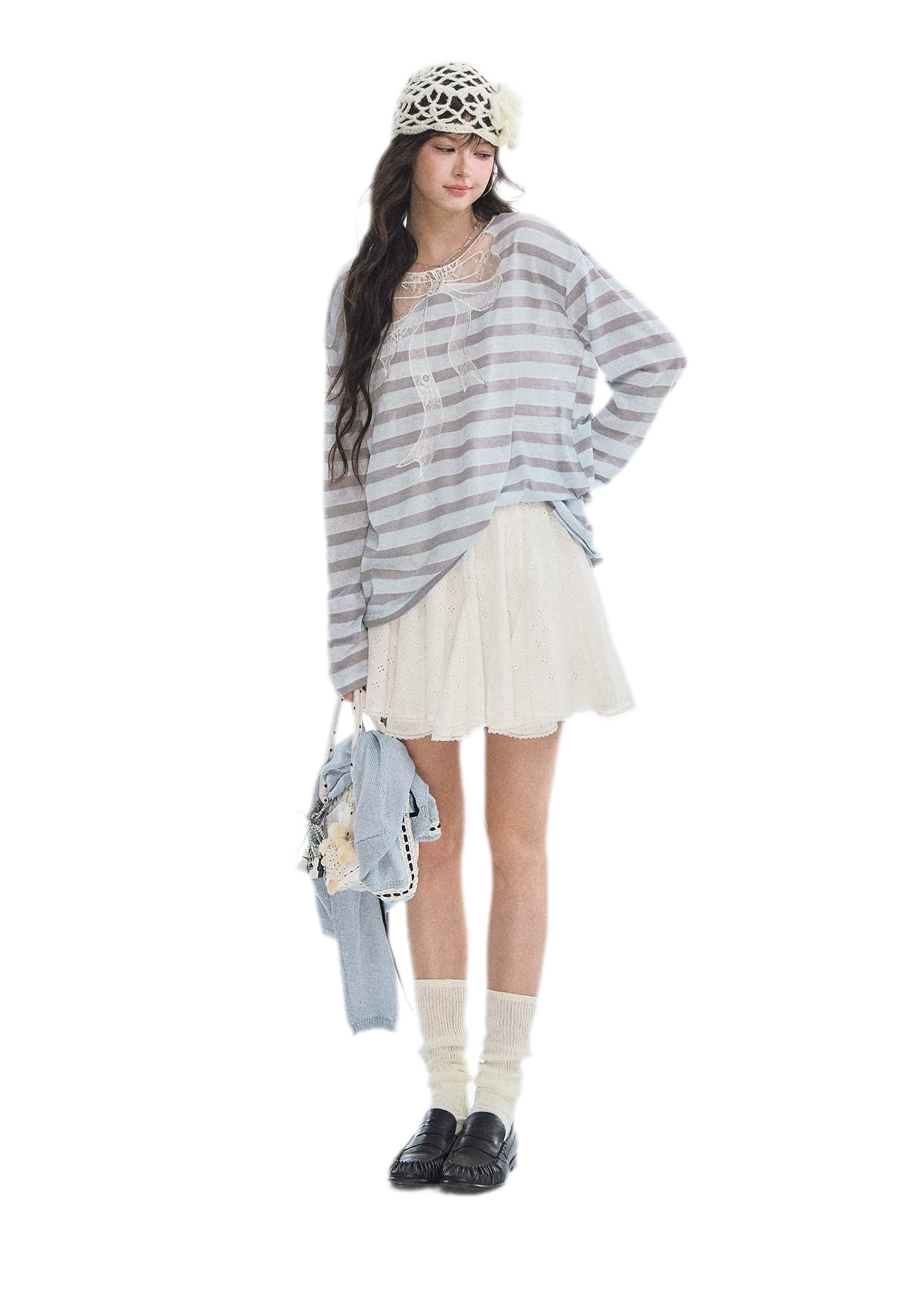Contrast Lace Bow Blouse