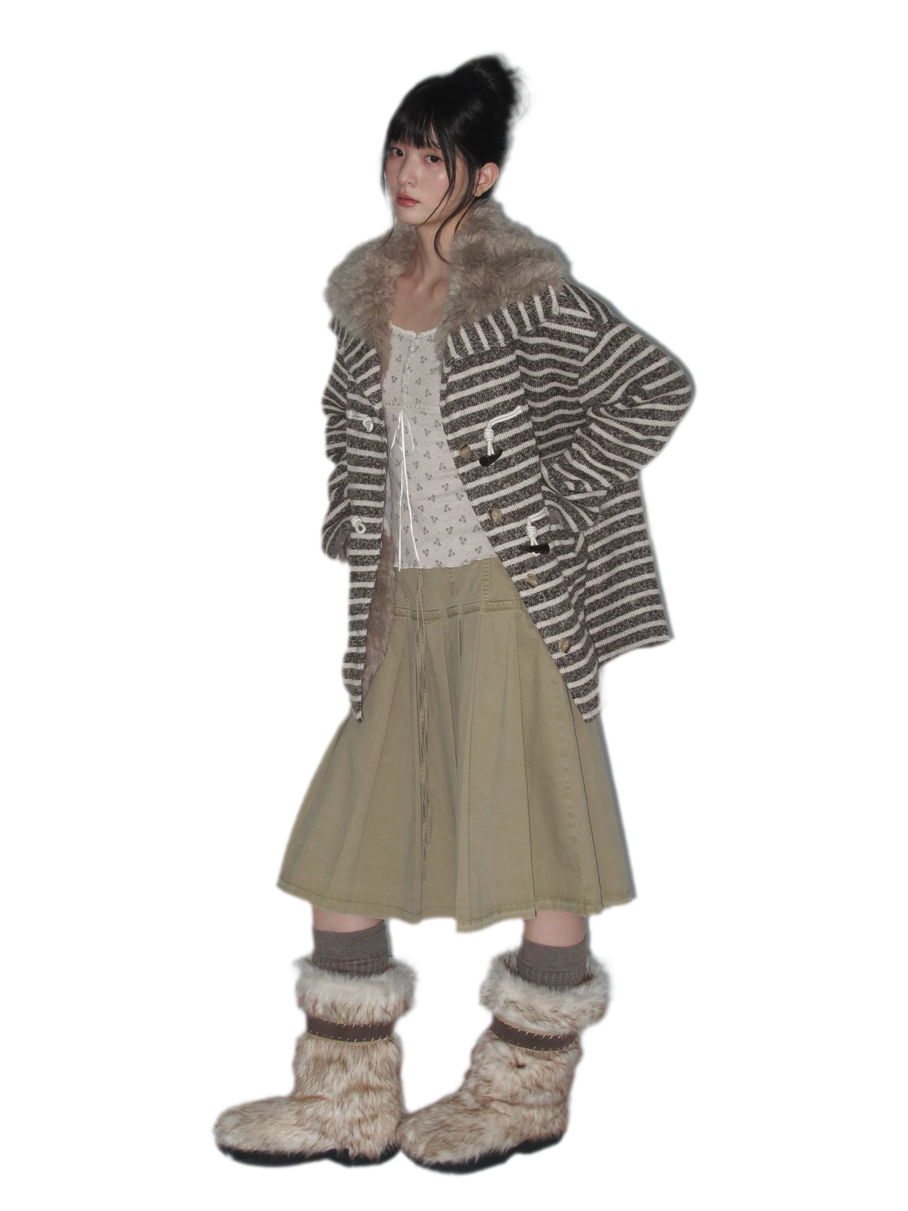 Washed Pleated A-Line Midi Skirt
